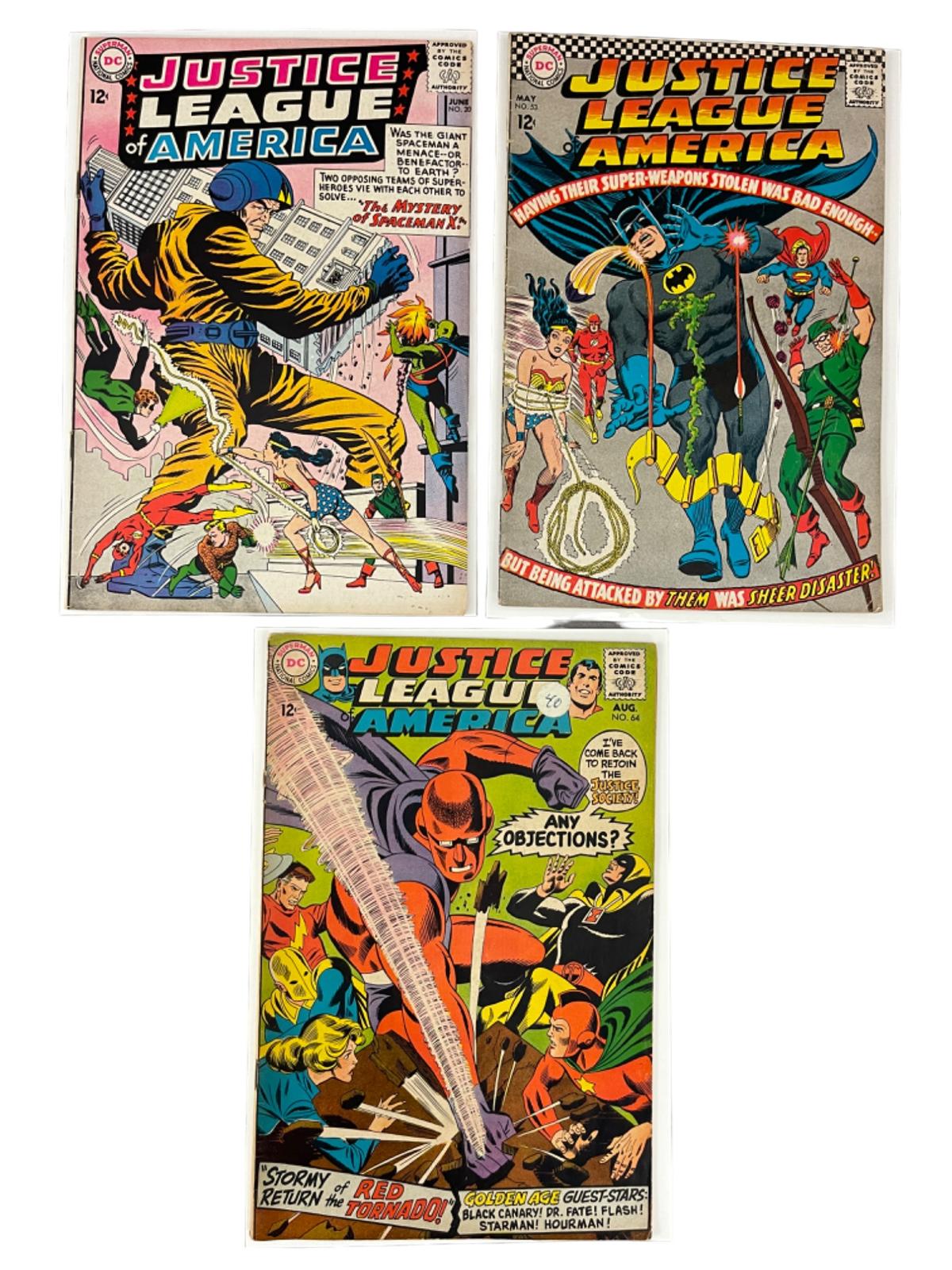 Vintage Justice League of America #20, #53, #64 DC Marvel Comic Book Collection Lot of 3