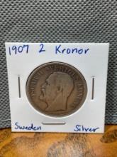 1907 Sweden Silver 2 Kronor