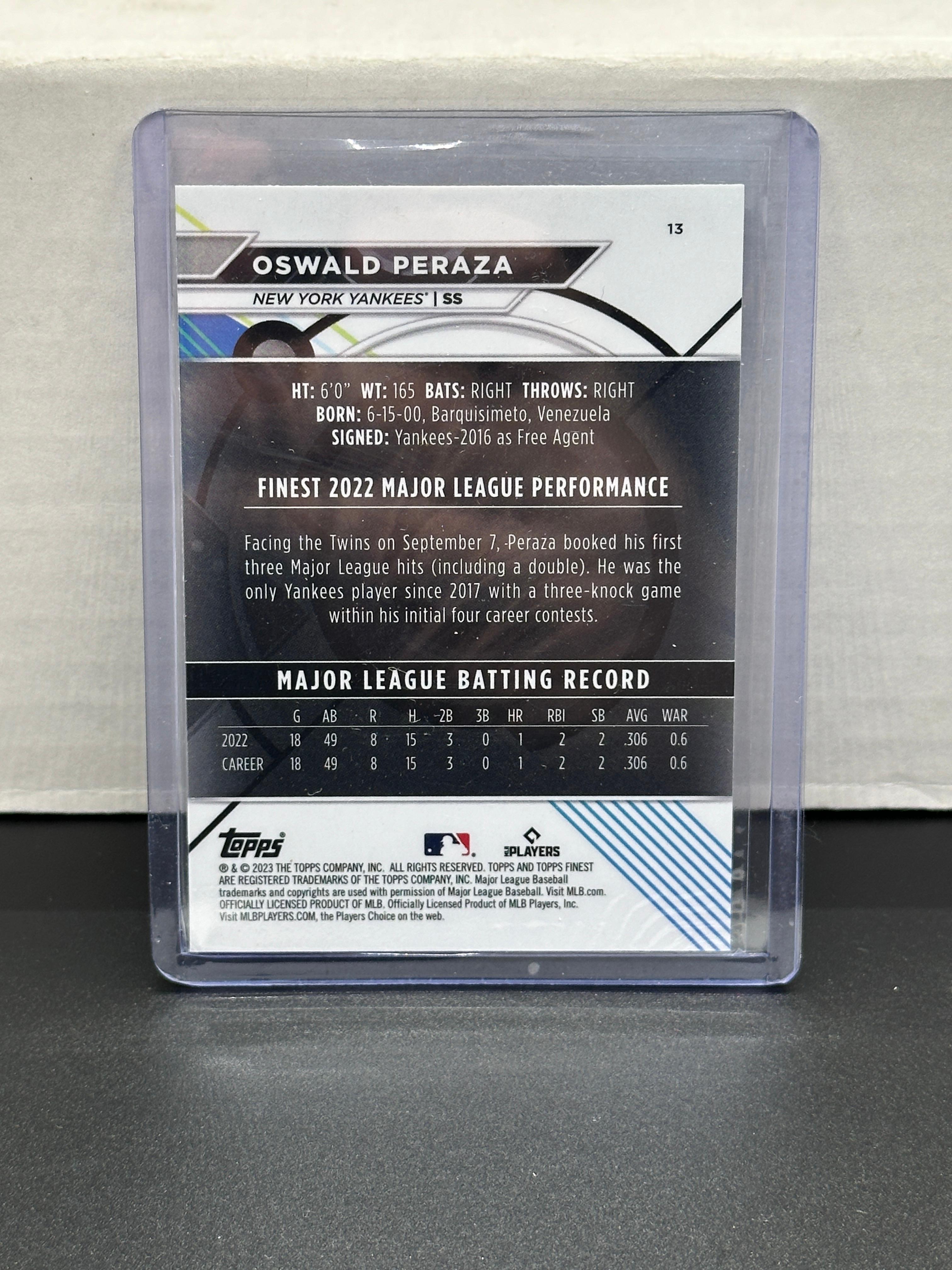 Oswald Peraza 2023 Topps Finest Rookie RC #13