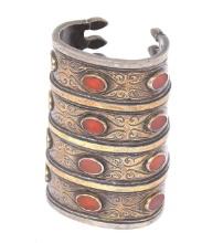 19th C. Turkoman Gilt Silver Carnelian Cuff Bracelet