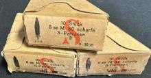 3 NOS German WWII Boxes 8MM M30 Ammunition Box Dated 1938 w/ Swastika