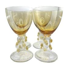 Lot of 4 Antique Venetian Amber Roemer Goblets