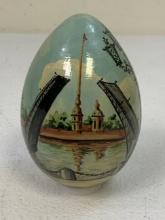 RUSSIAN LACQUER EGG HAND PAINTED WITH ST. PETERSBURG SIGHTS SIGNED
