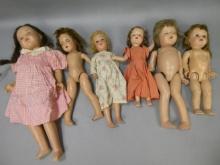 Lot 6 Assorted Antique Composition Girl Dolls Idea etc