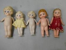 Lot 5 Vintage Made in Japan Bisque & Celluloid Dolls