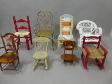 Lot 8 Child's Doll Miniature Wooden Chairs & Rocking Chairs