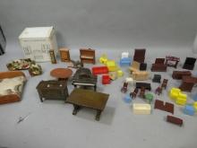 Large Lot Wooden & Plastic Miniature Doll Dollhouse Furniture