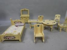 8 Piece Vintage Set Painted Wooden Dols Dollhouse Miniature Furniture