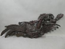Late 19th Century Chinese Carved Wood Large Phoenix  Wall Plaque