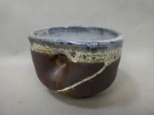 American-Japanese Art Pottery Signed Brown & White Glaze Bowl