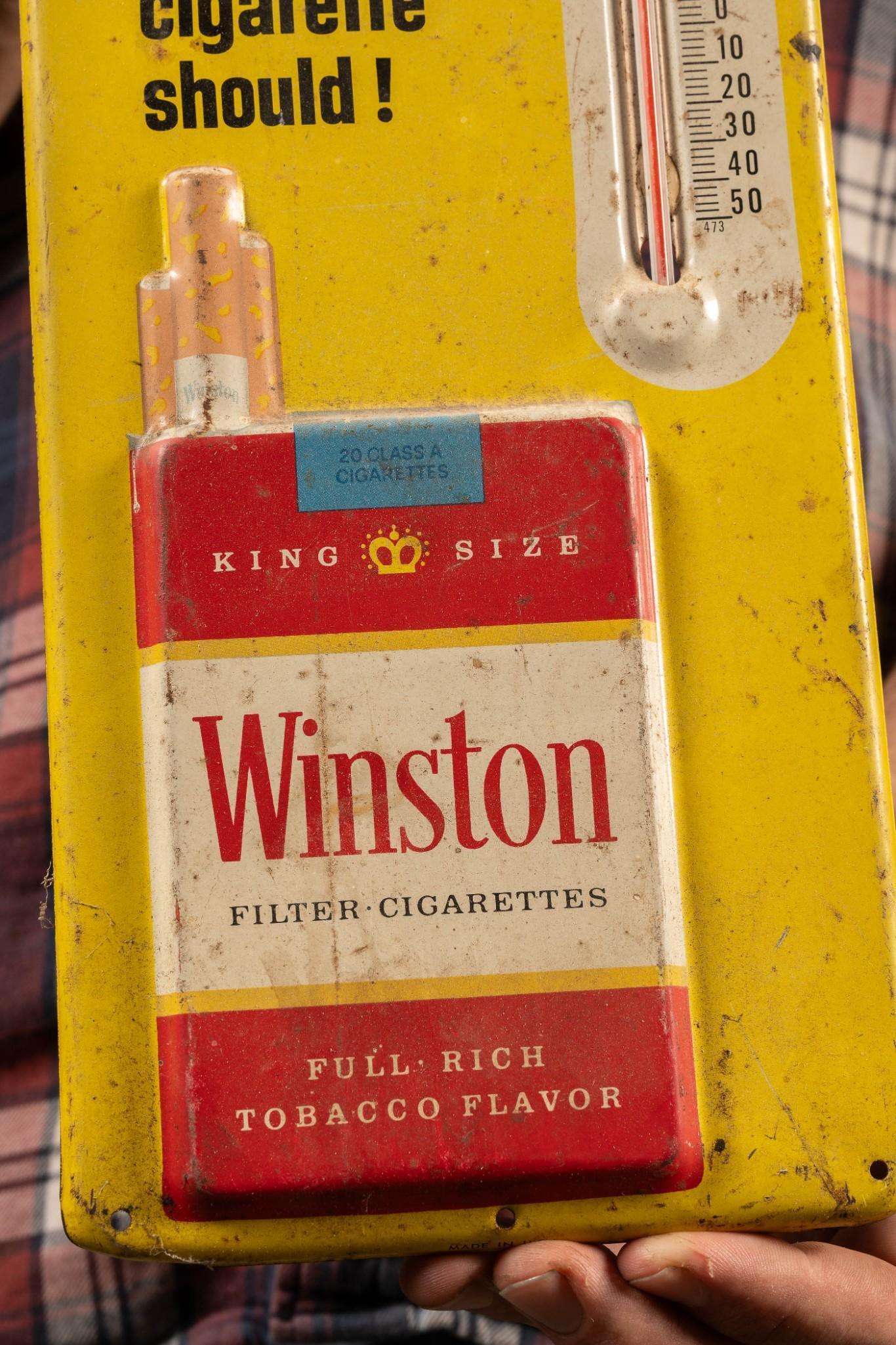 Vintage Winston Cigarettes Thermometer Tin Sign