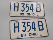 vintage 1969 OHIO license car plates set