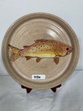 Studio Pottery Tray With Painted Trout Signed