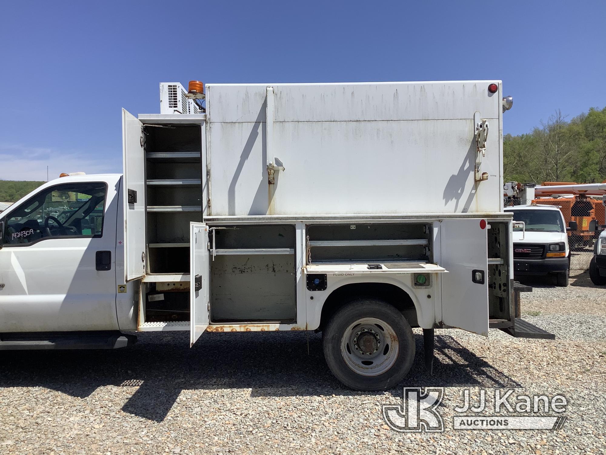 (Smock, PA) 2012 Ford F550 Enclosed High-Top Service Truck Runs & Moves, Check Engine Light On, PTO