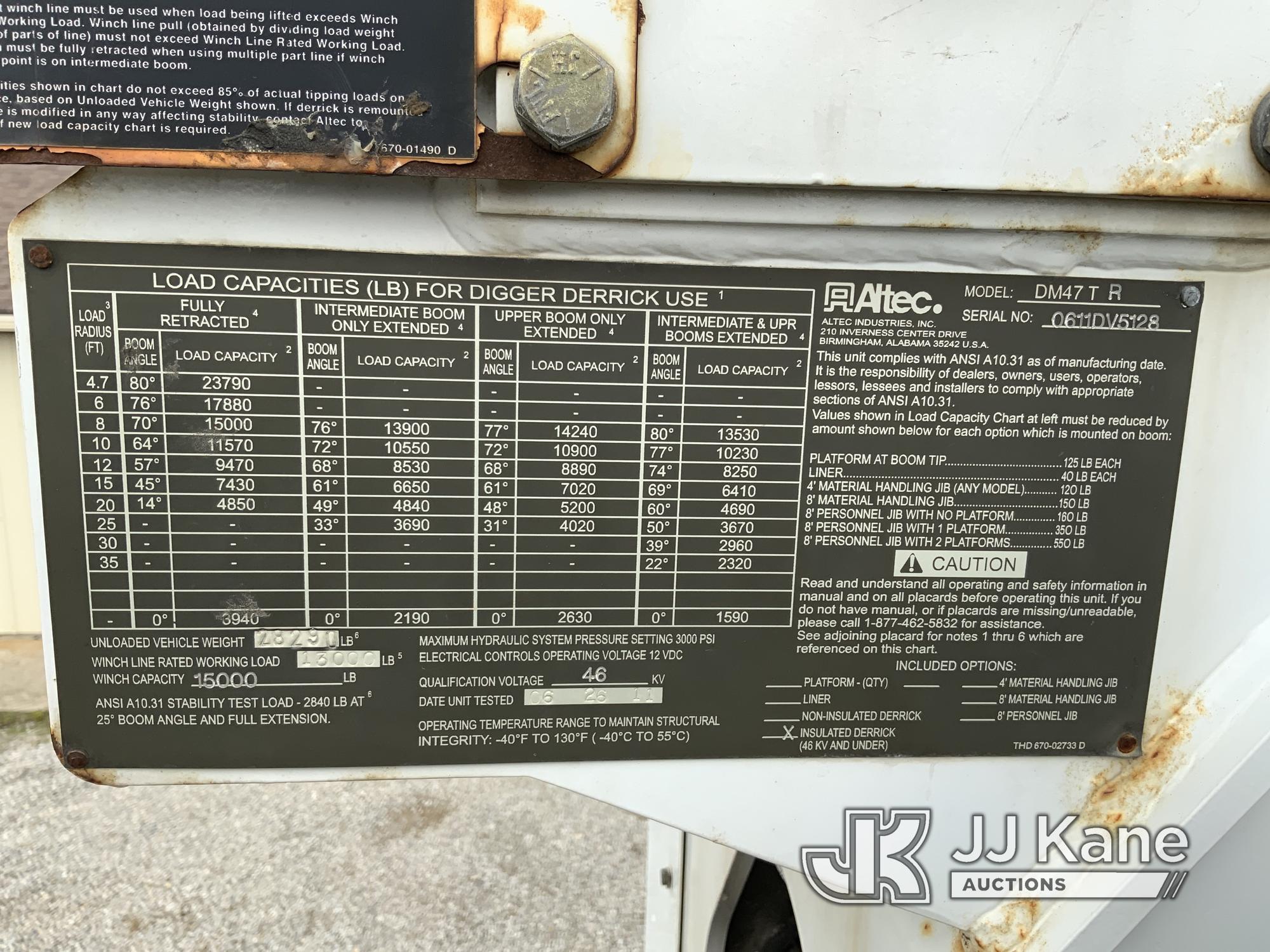 (Fort Wayne, IN) Altec DM47-TR, Digger Derrick rear mounted on 2012 International 7300 4x4 Utility T