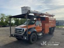 (Ashland, OH) Altec LR756, Over-Center Bucket Truck mounted behind cab on 2012 Ford F750 Chipper Dum