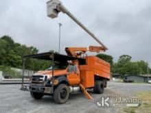 (Shelby, NC) Altec LR756, Over-Center Bucket Truck mounted behind cab on 2013 Ford F750 Chipper Dump