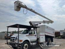 Altec LRV58, Over-Center Bucket Truck mounted behind cab on 2012 Ford F750 Chipper Dump Truck Runs &