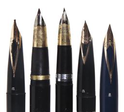 Fountain Pens (5), all Sheaffer White Dot, incl compact cartridge, PFM, lev