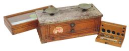 Apothecary Counter Scale, oak marble top balance type w/glass cover & parti