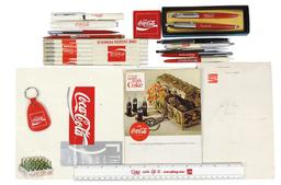 Coca-Cola Desk Items (18), pens, pencils (unopened 12 pack), tape measure,