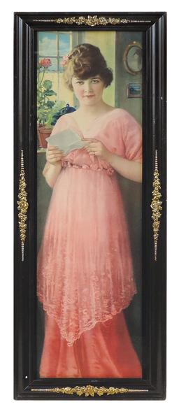 Decorative Yard Long Print, young beauty in pink dress w/love letter by Pom
