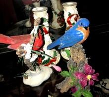 2- bird figurines & Bird candle holders