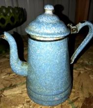 Vintage blue graiteware coffee pot