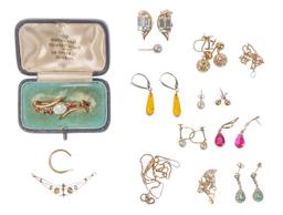 Gold, Sterling Silver, Rhinestone and Costume Jewelry Assortment