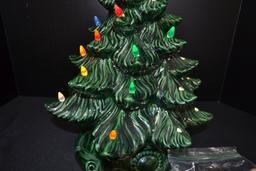 Vintage Atlantic Mold 1974 Ceramic Christmas Tree w/Light Inserts and Music Box Base; 17" Tall