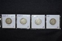 4 - Barber Quarters including 1902-O, 1908-O, 1909-D, and 1911; G to F; 4xBid