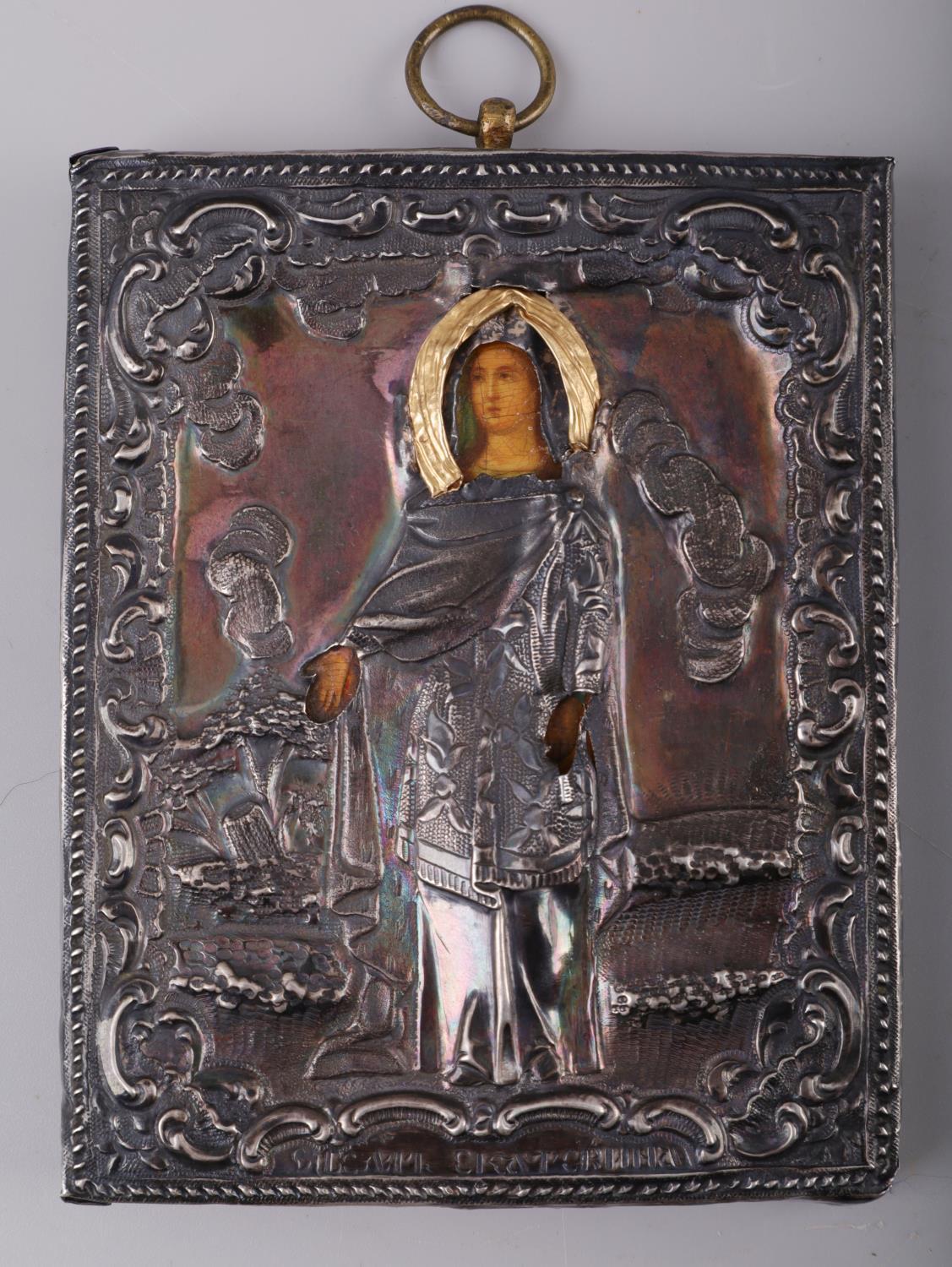 19TH CENTURY RUSSIAN EMPIRE SILVER MADONNA ICON