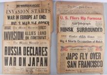 LOT OF 8 ORIGINAL WWII & WWI NEWSPAPERS