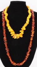 LOT OF 2 VINTAGE AMBER BEAD STRAND NECKLACES