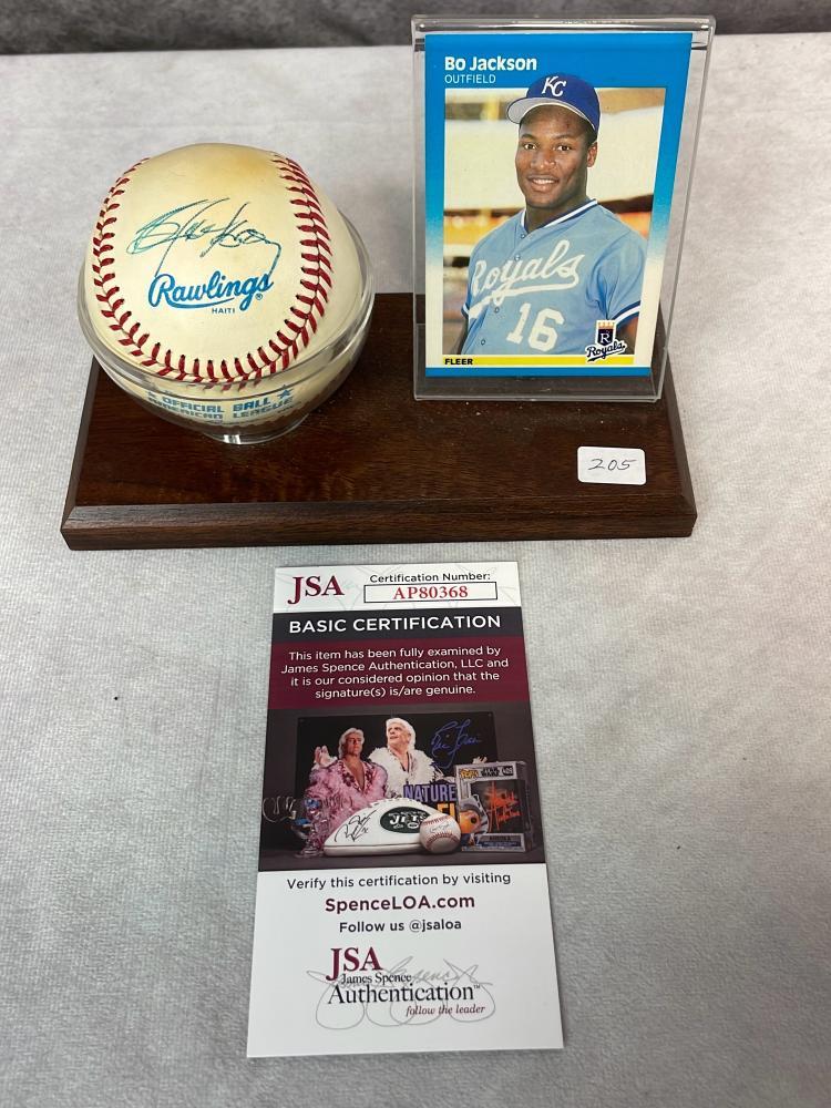 Bo Jackson Signed American League Baseball with 1987 Fleer Card - JSA