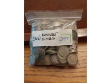 LOT OF 335 SILVER ROOSEVELT DIMES