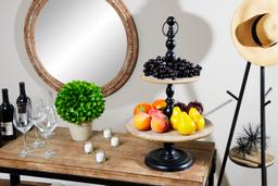 Zimlay Black Iron And Natural Wood 3-Tier Round Serving Tray Stand 43624