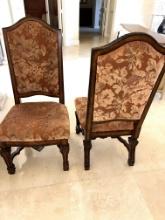 A Pair of Dining Room Chairs with A Provincial Fabric Covering