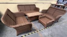 Carolina 5 Piece Indoor/Outdoor Patio Set, Sofa with  2 Love Seats(29255 Honey) 1 Ottoman (2914-Hone