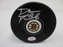 David Pastrnak of the Boston Bruins signed autographed logo hockey puck PAAS COA 578