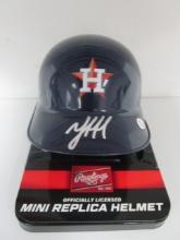 Yordan Alvarez of the Houston Astros signed autographed blue mini batting helmet PAAS COA 960