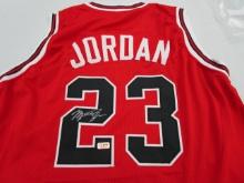 Michael Jordan of the Chicago Bulls signed autographed red basketball jersey ERA COA 477