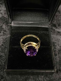14k Yellow Gold Ring with Rose Cut Oval Amethyst