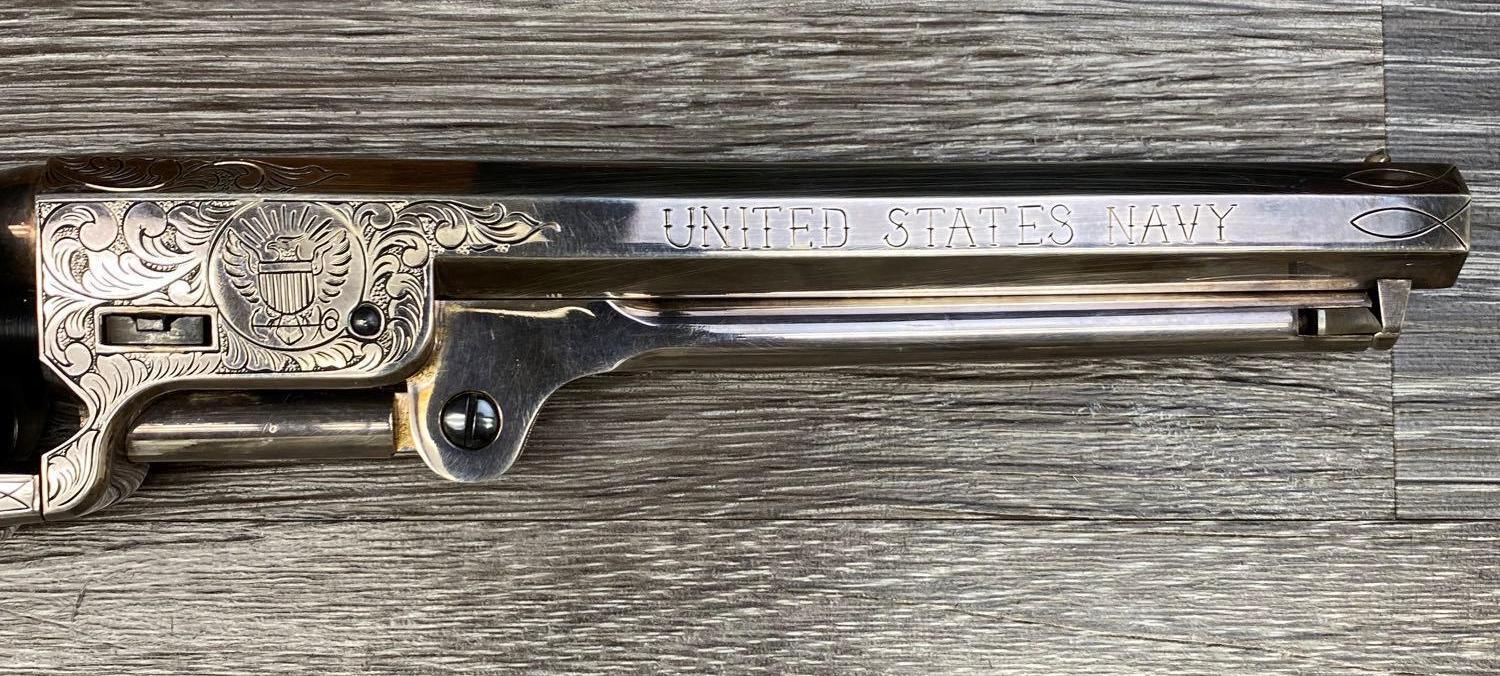 1 OF 100 CASED, ENGAVED, SILVER-PLATED U.S. NAVY COMMEMORATIVE COLT M-1851 .36 CAL. REVOLVER