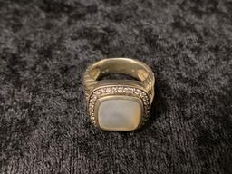 Sterling Silver Ring with Square Moonstone and Diamonds