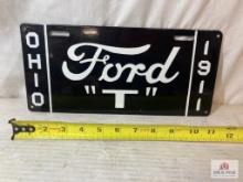 1911 "Ohio Ford "T" Porcelain License Plate