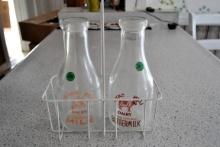 Glass milk bottles & carrier