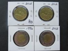 (2) 2012 Canada 1 Dollar Coin, 1996 2 Dollar, 2012 (leaf) One Dollar Coin