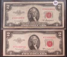 1953-A, 1953-B $2 Bill Red Seal Banknote