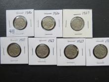 (2) 1926-P, (5) 1927-P Buffalo Nickels